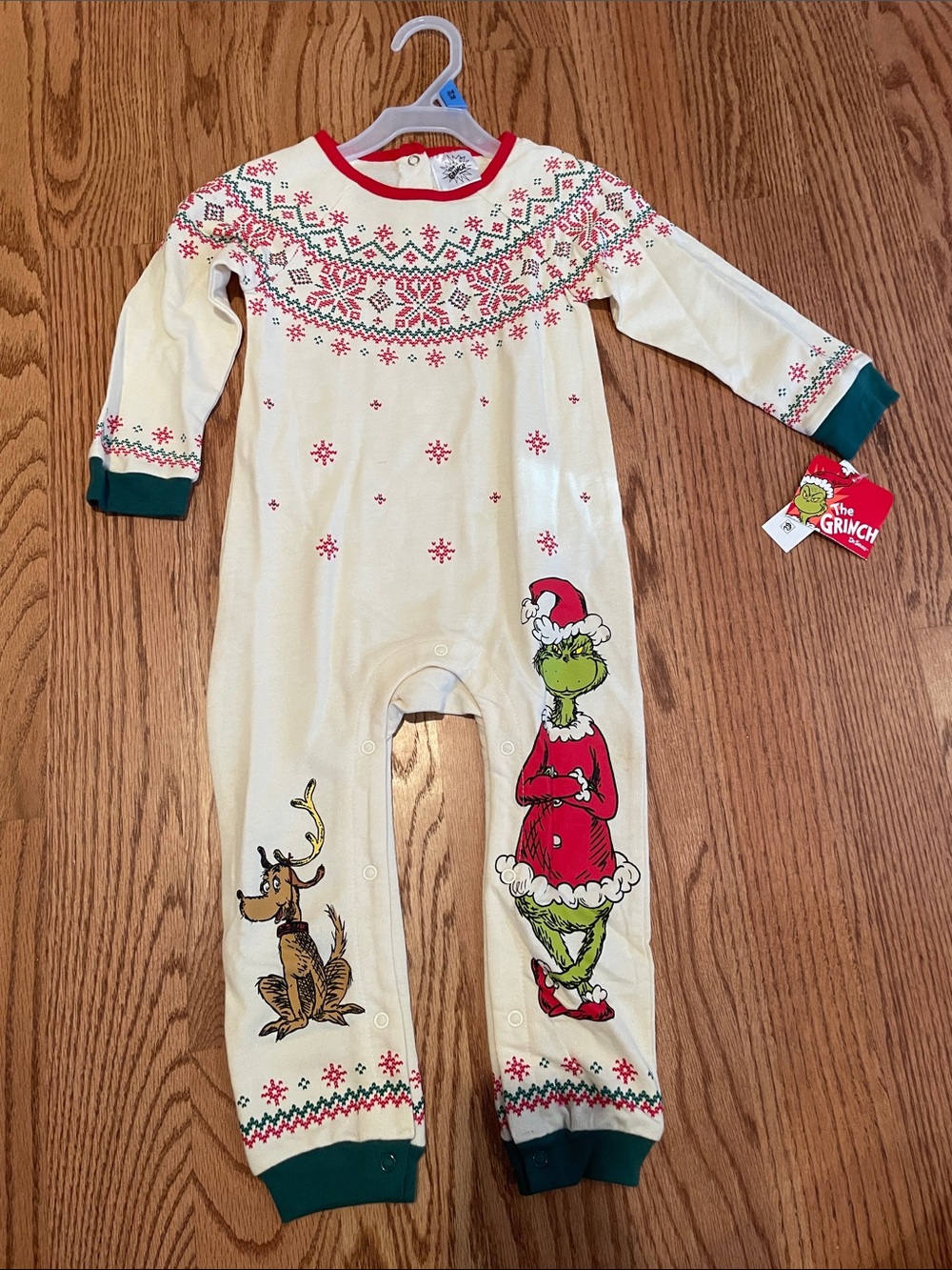 Dr. Seuss Cream One-Piece with Red & Green Holiday Print